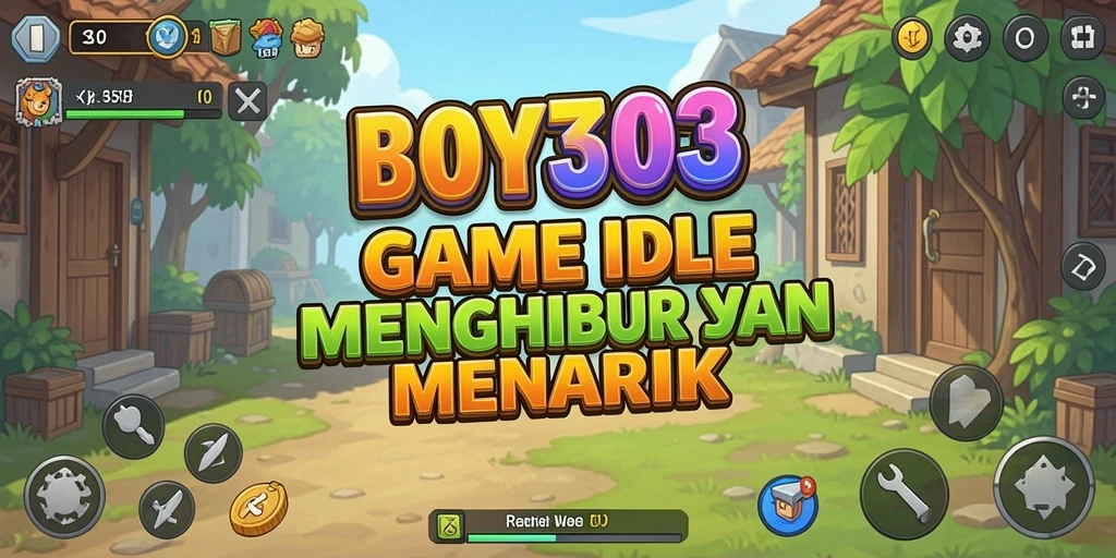 Screenshot gameplay BOY303 menampilkan karakter yang bekerja menghasilkan sumber daya.