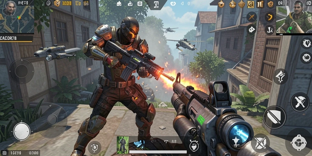 Screenshot CACOR78 menampilkan aksi tembakan yang intens dan grafis menawan.