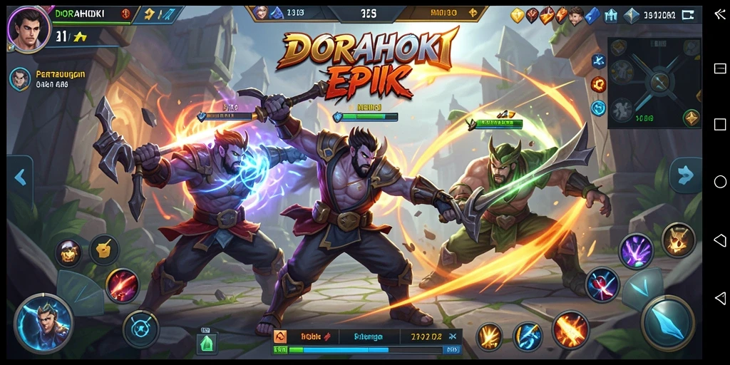 Gameplay DORAHOKI yang seru dengan pertarungan tim yang menegangkan.