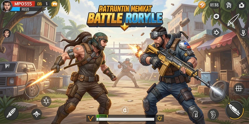 Tangkapan layar MPO555 menampilkan aksi seru dalam pertempuran Battle Royale.